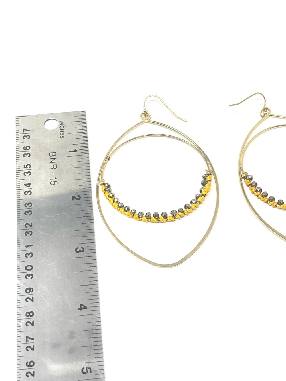 New Anthropologie Hoop Beaded Earrings Gold - Picture 4 of 4